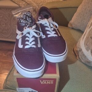 Vans Maroon and White Classic Sneakers